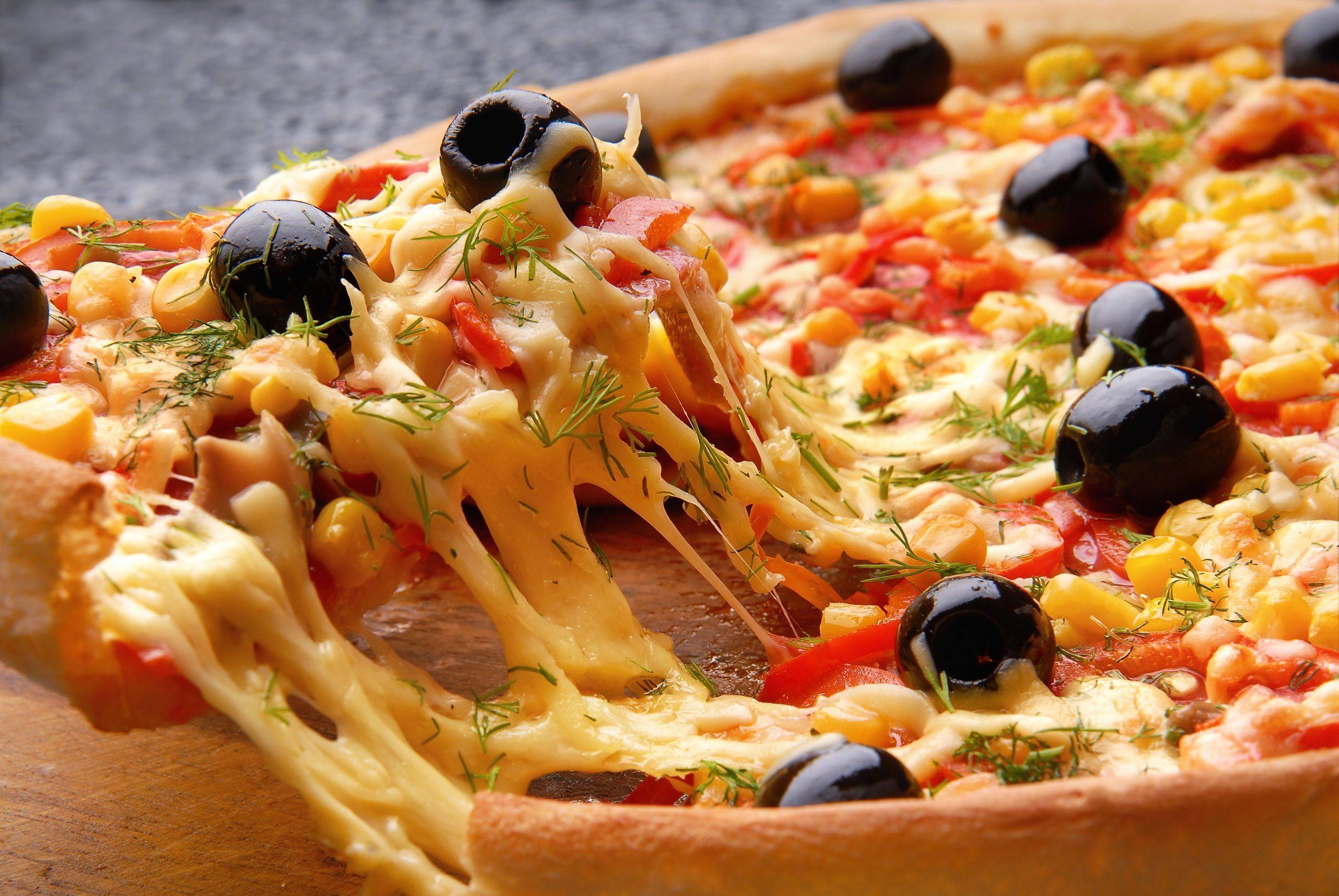 Wallpapers pizza with cheese olives dill on the desktop
