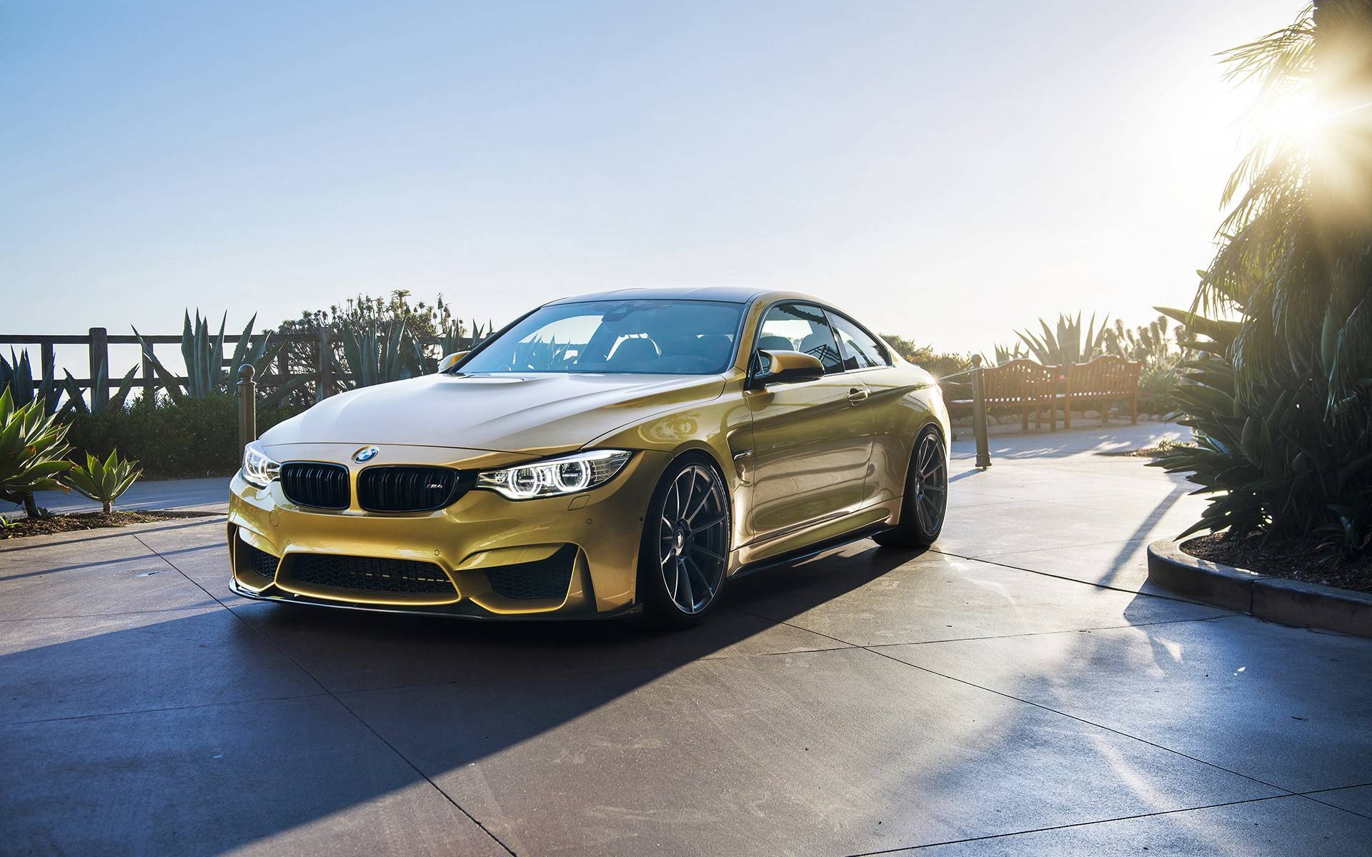 桌面上的壁纸金色的BMW 避暑山庄 停车场