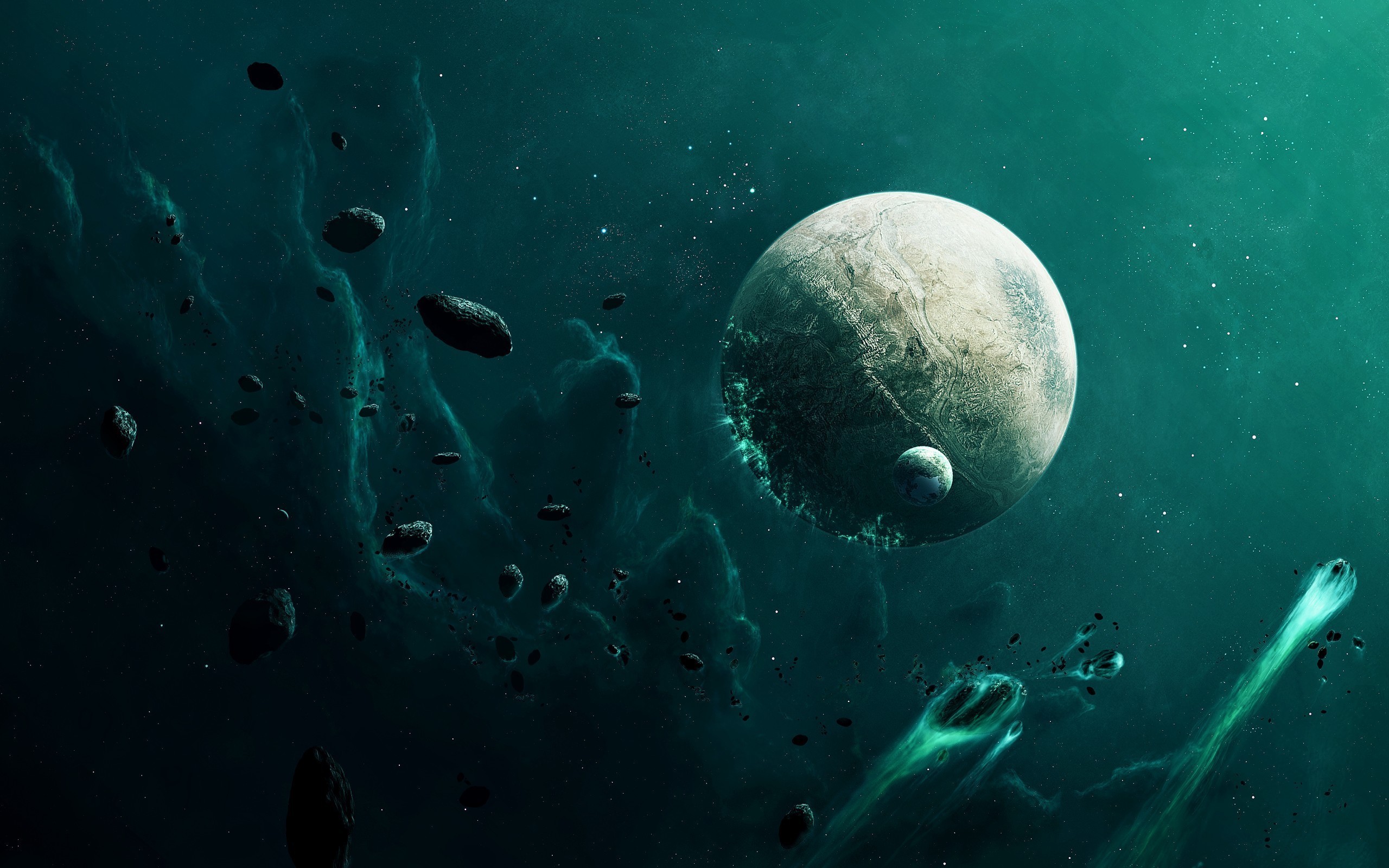 Фото бесплатно метеоритное падение на планету в глубинах космоса, спутник, туманность