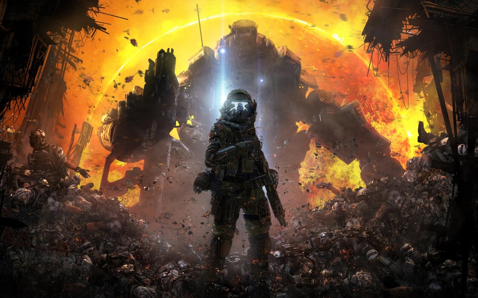 Wallpapers titanfall soldier near the dead bodies titanium on the desktop