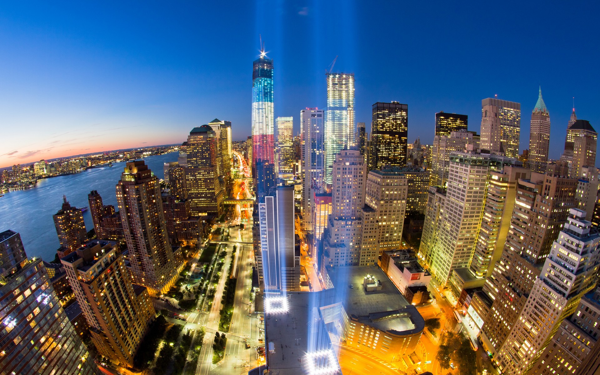 Обои ночной Нью-Йорк огни город на рабочий стол