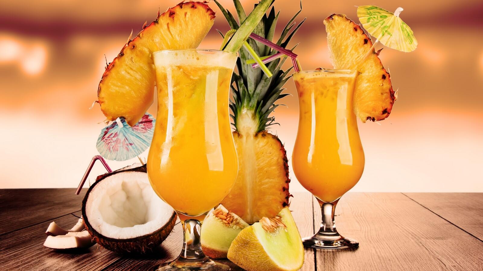 Обои коктейль алкоголь ананас на рабочий стол
