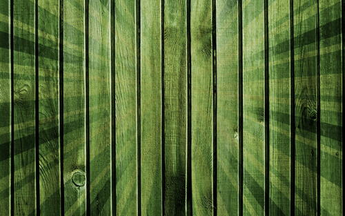 Green fence made of wooden planks