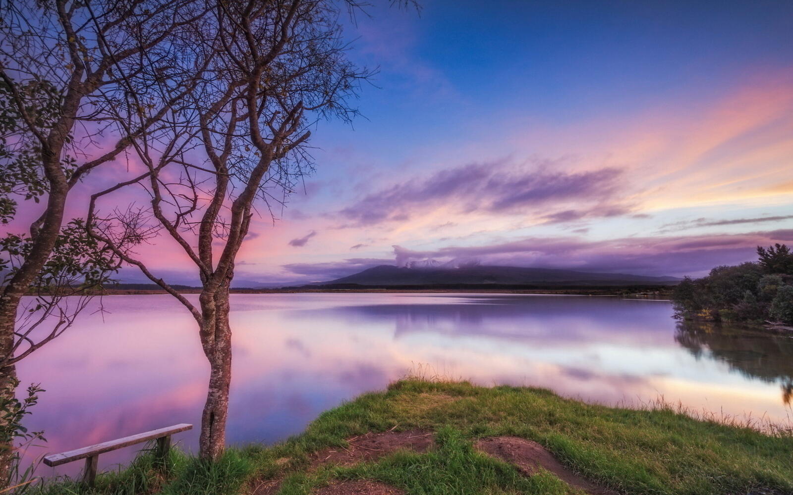免费照片湖面上娇艳的紫色晚霞