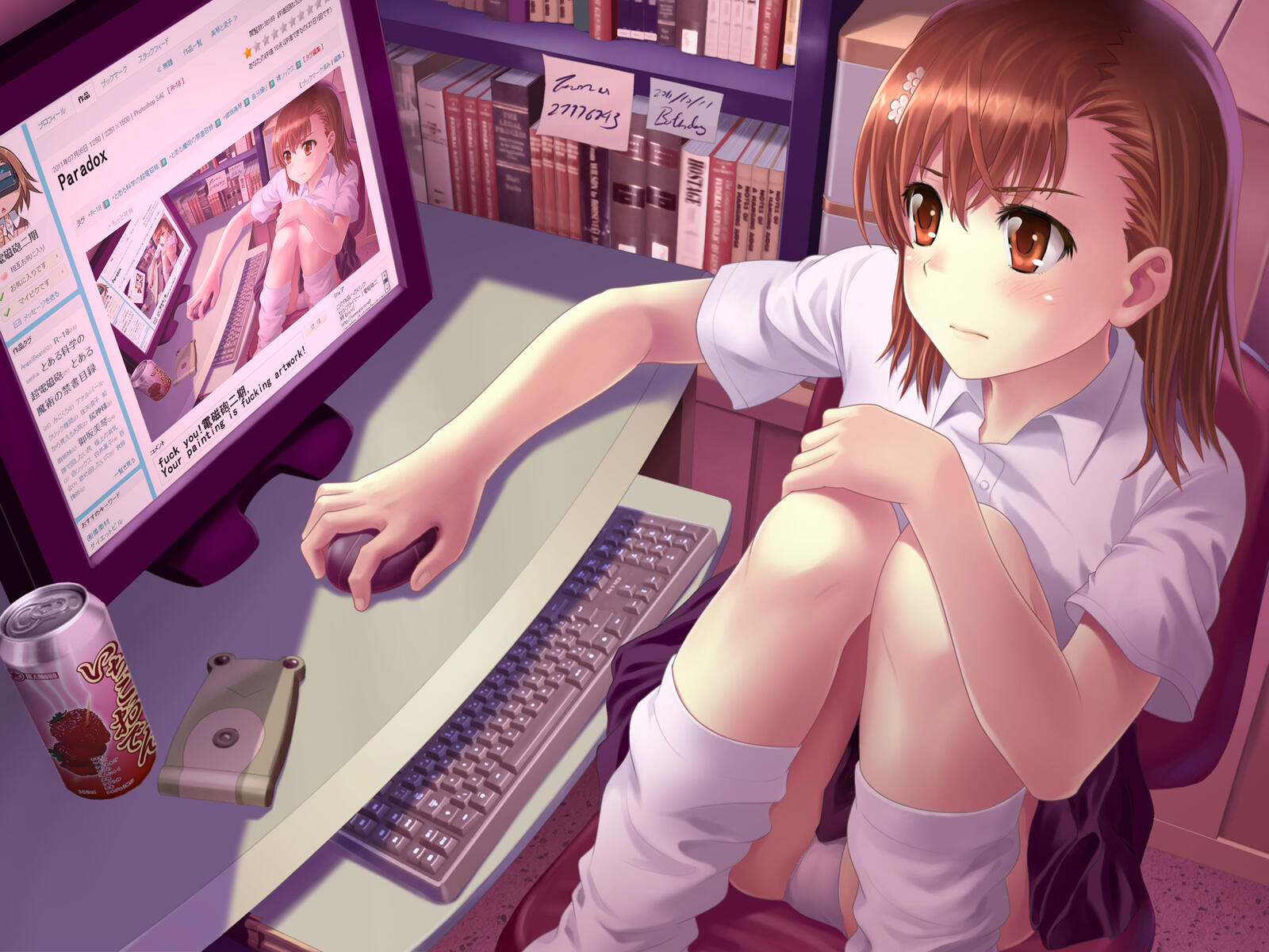 Обои аниме девушка компьютер на рабочий стол