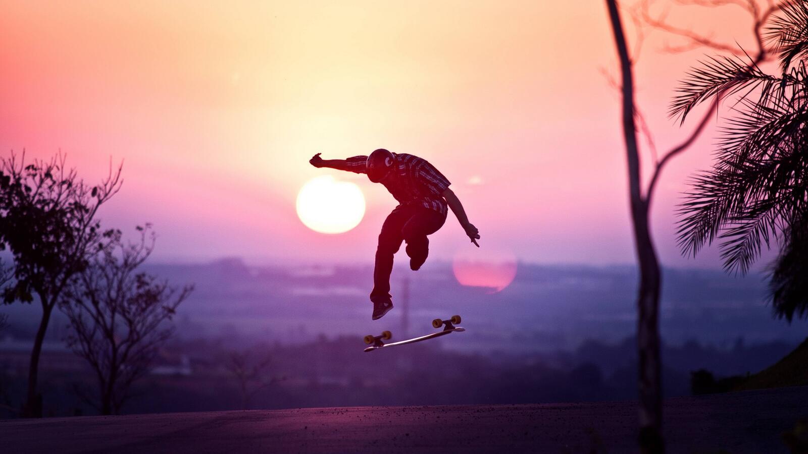Wallpapers skateboarder road sun on the desktop
