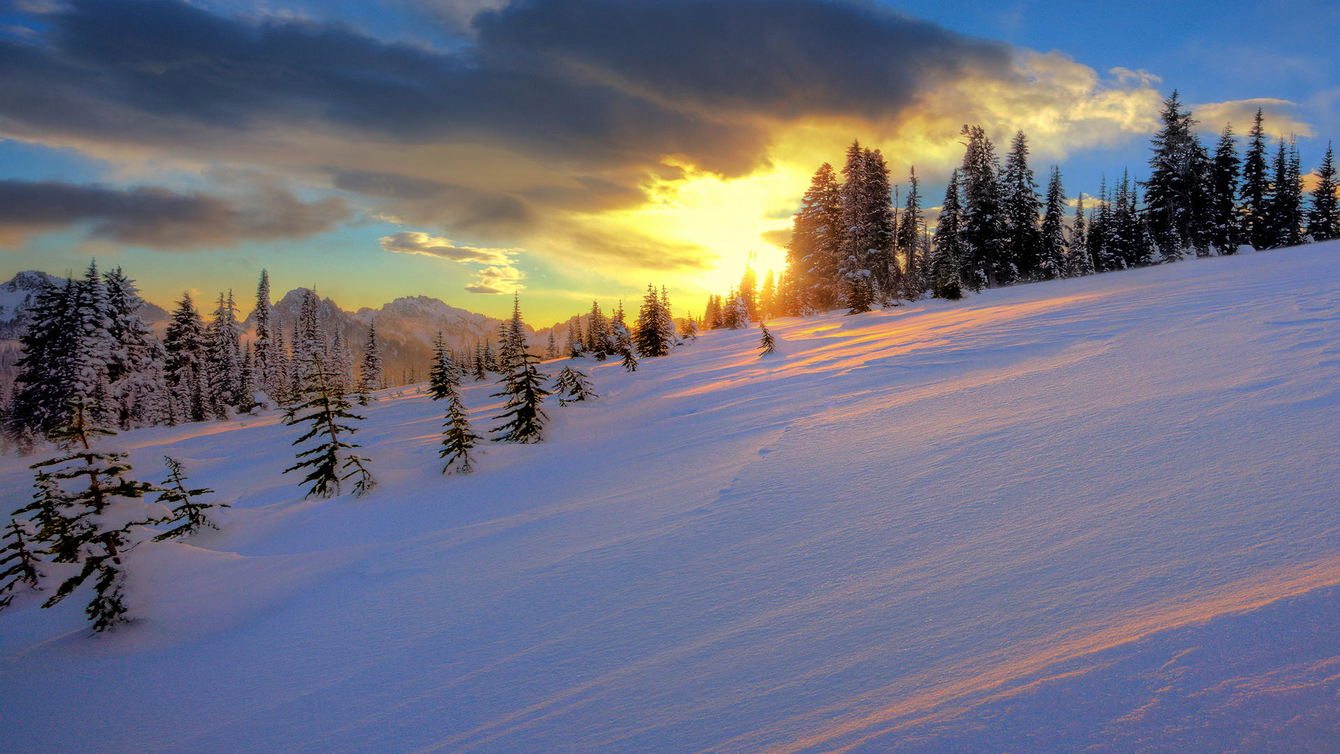 Wallpapers snow slope sunset on the desktop