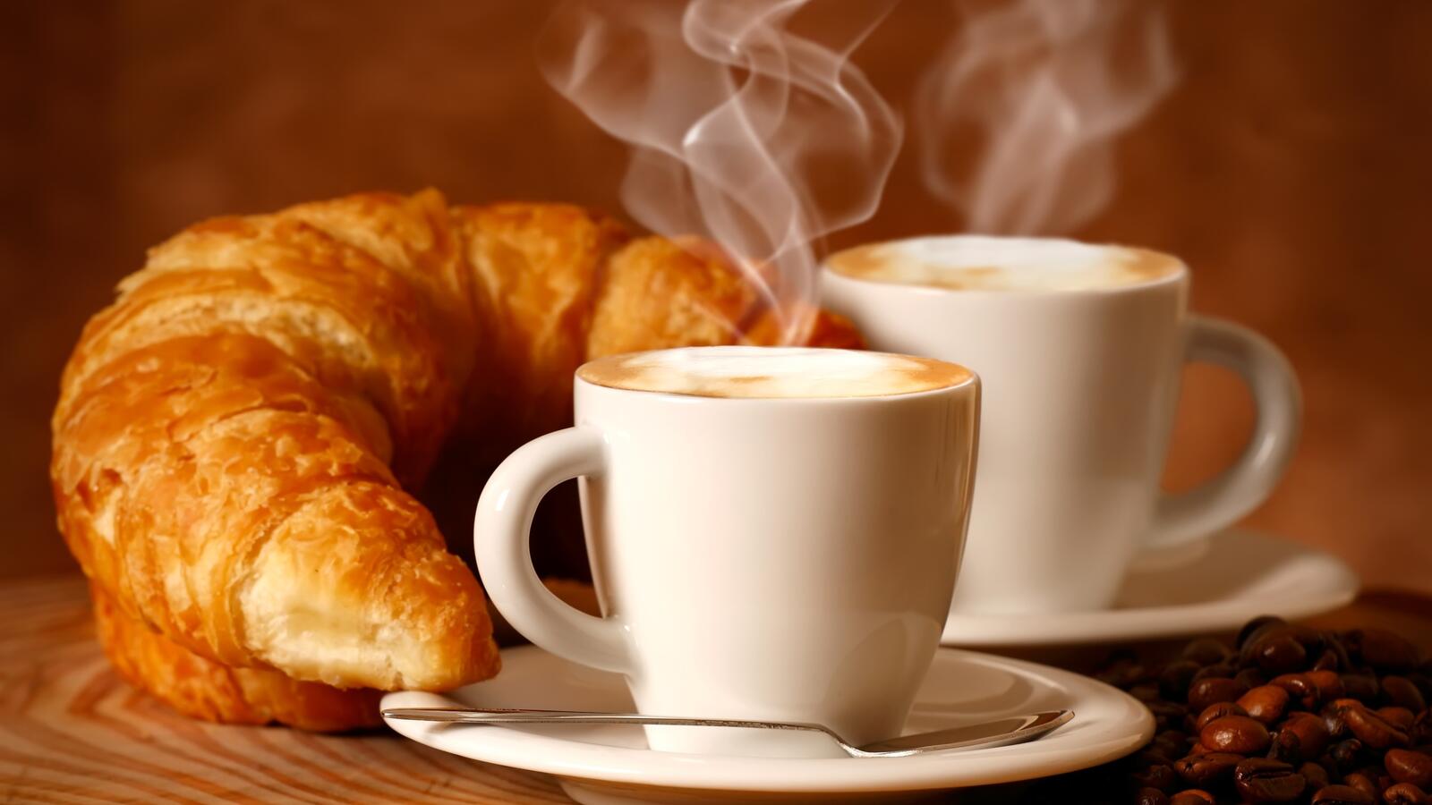 Wallpapers croissant coffee cup on the desktop