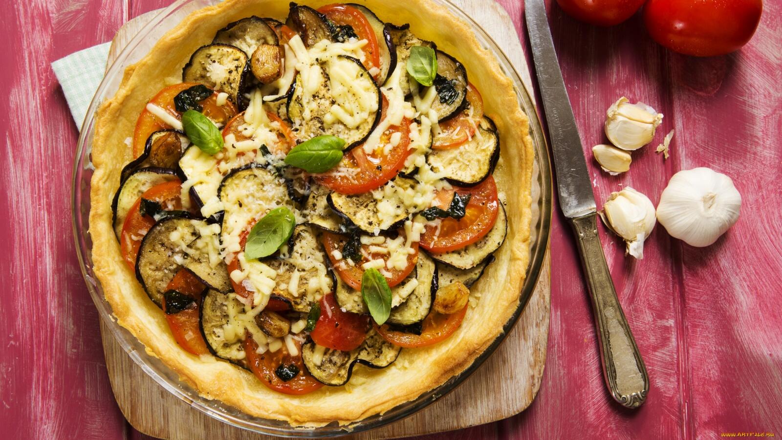 Wallpapers pizza tomatoes eggplant on the desktop