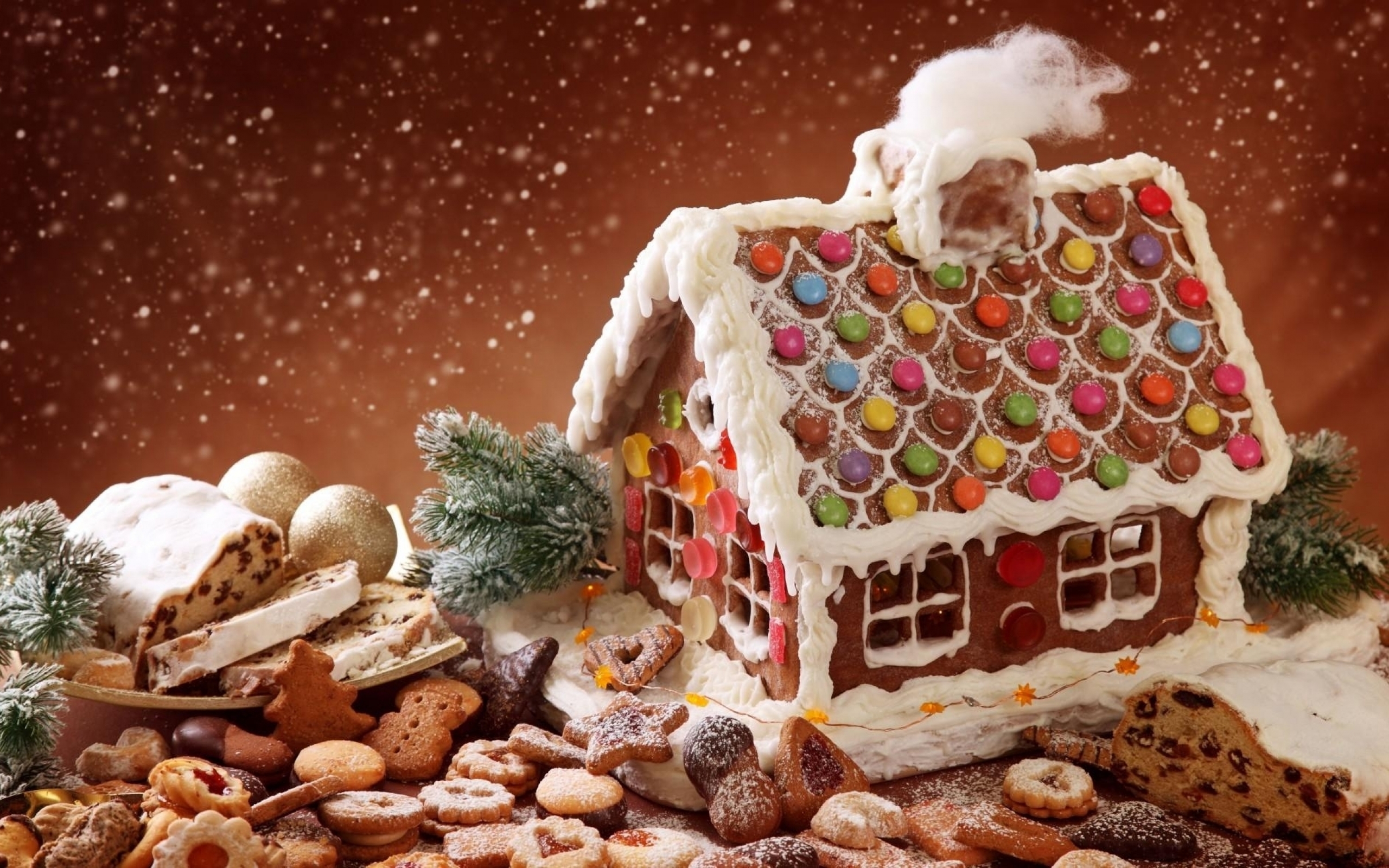 Wallpapers New Year s baked house New Year s biscuits snow on the desktop