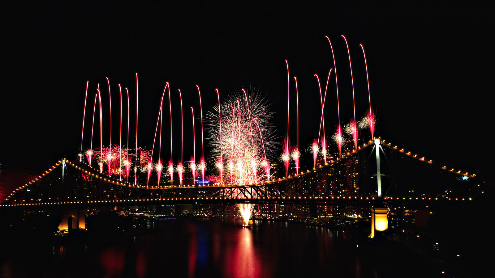 Wallpapers fireworks bridge river on the desktop