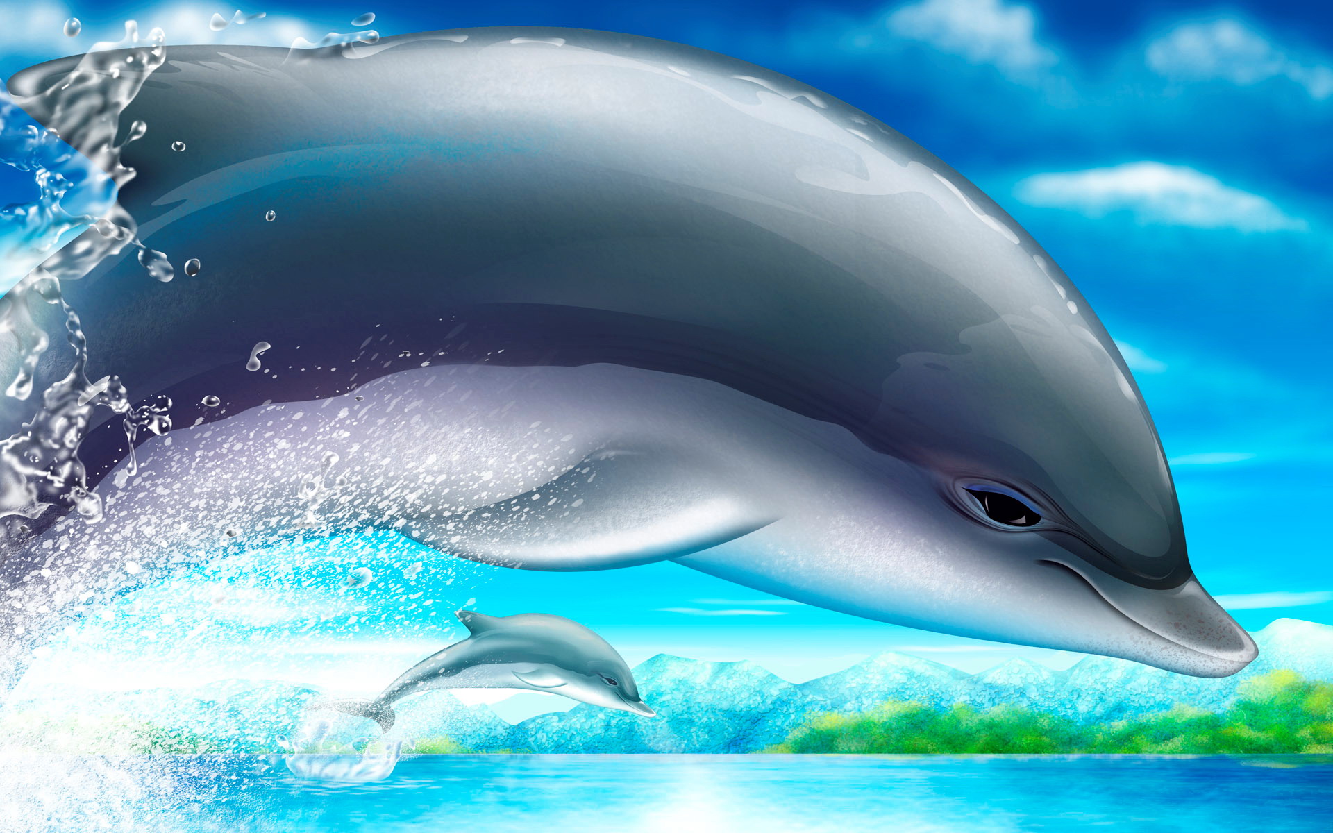 Wallpapers dolphin drawing graphics on the desktop