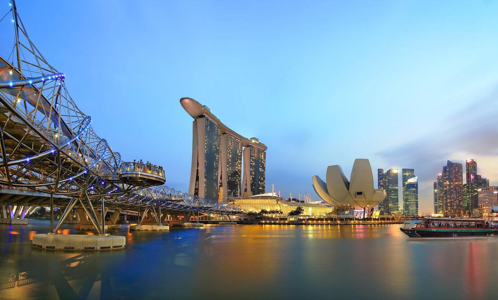 Обои Сингапур река вечер на рабочий стол