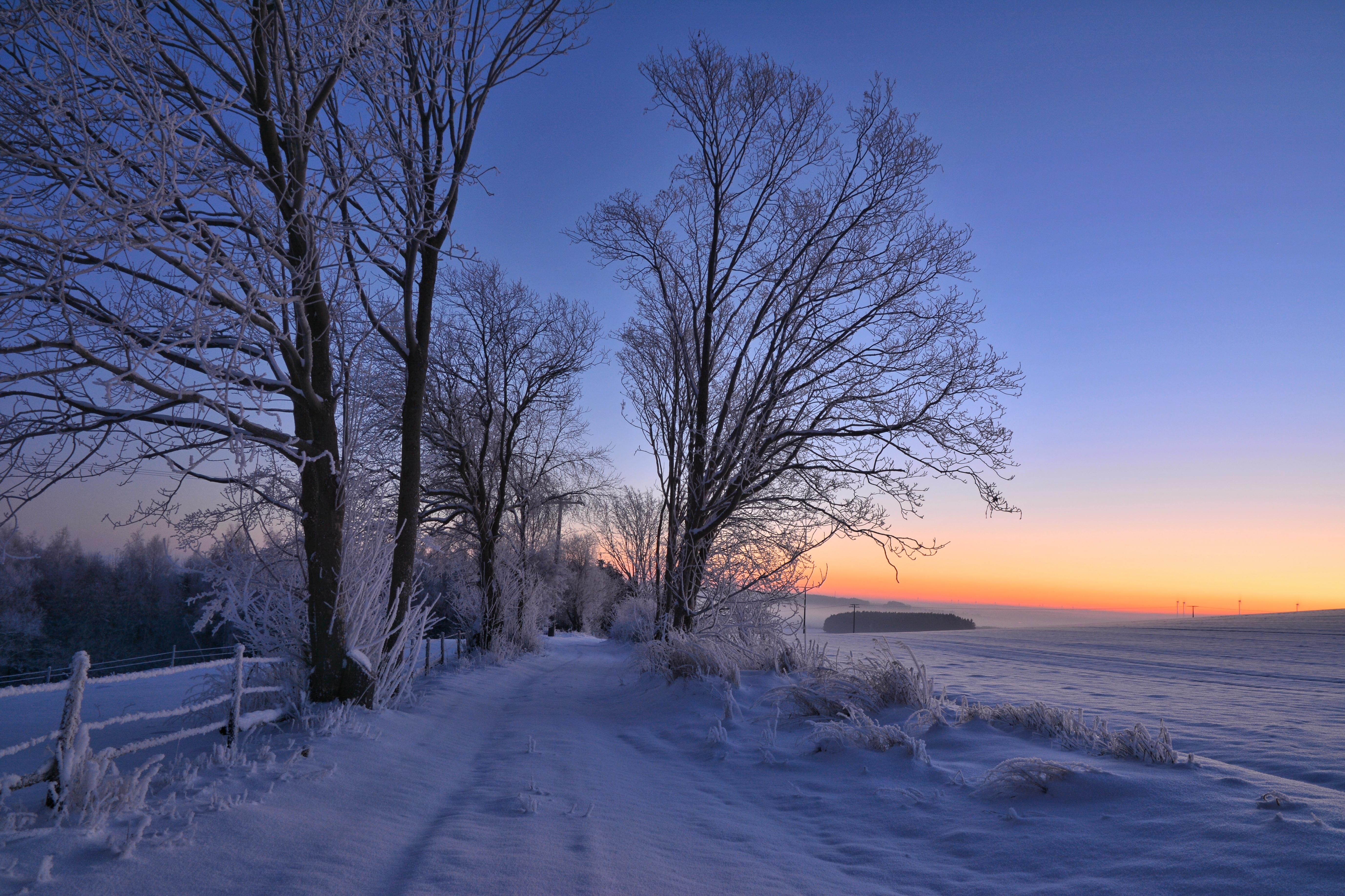 免费照片冬季的傍晚田野