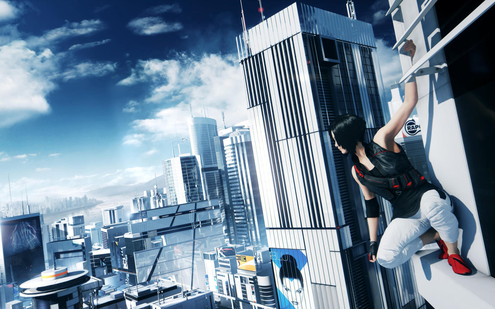 Wallpapers mirrors edge-2 fait on a ledge of a skyscraper city on the desktop