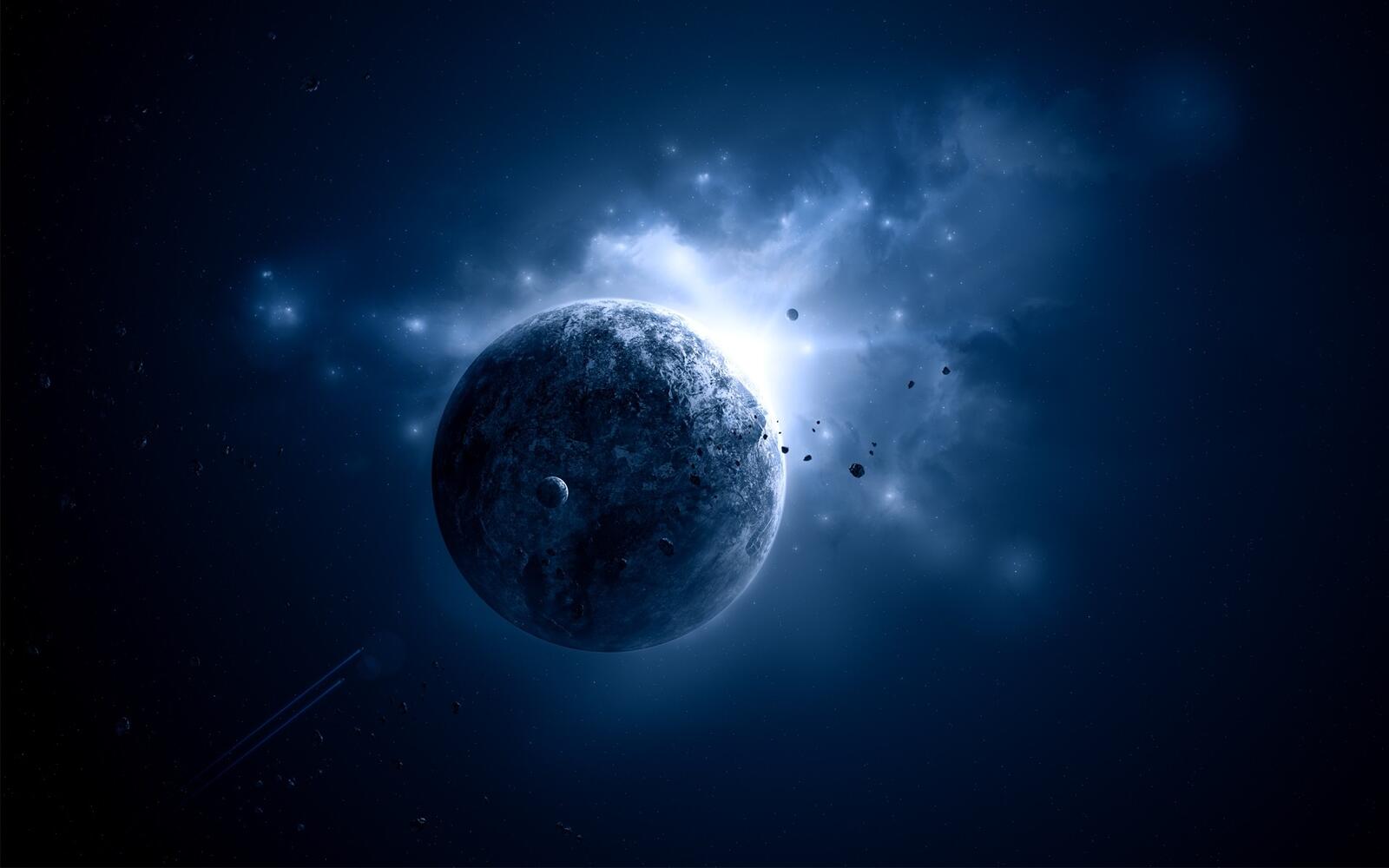 Обои восход звезды над планетой вселенная метеориты на рабочий стол