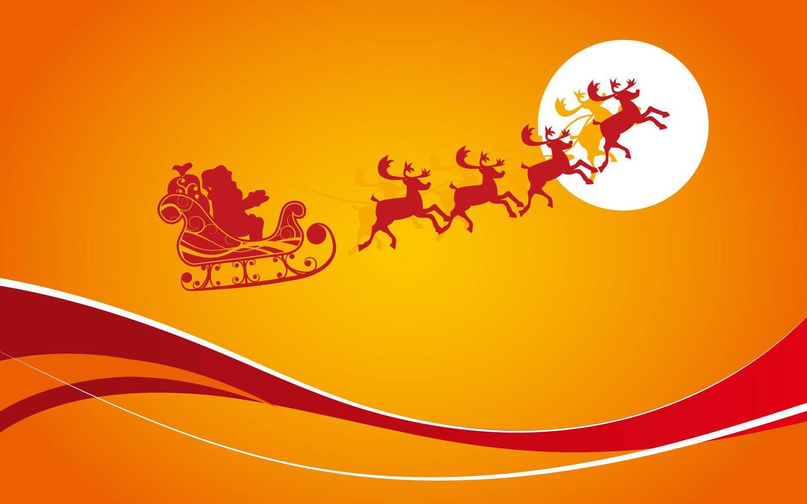 Wallpapers deer cart Santa Claus on the desktop