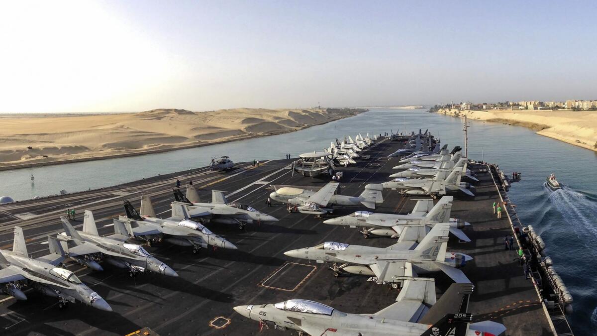Aircraft carrier with fighter jets