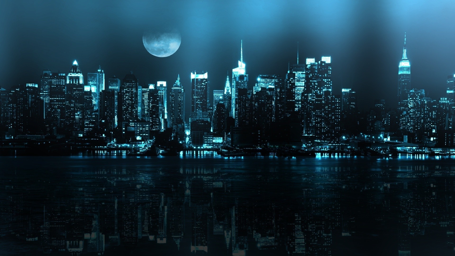 Wallpapers night new york river on the desktop
