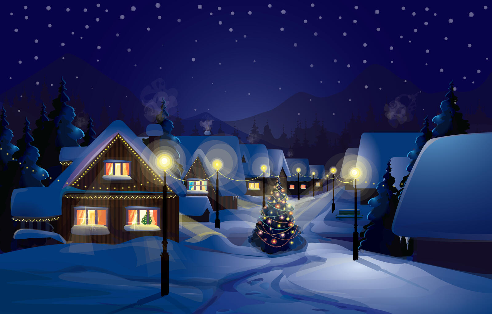 Wallpapers village New Year s Eve houses on the desktop