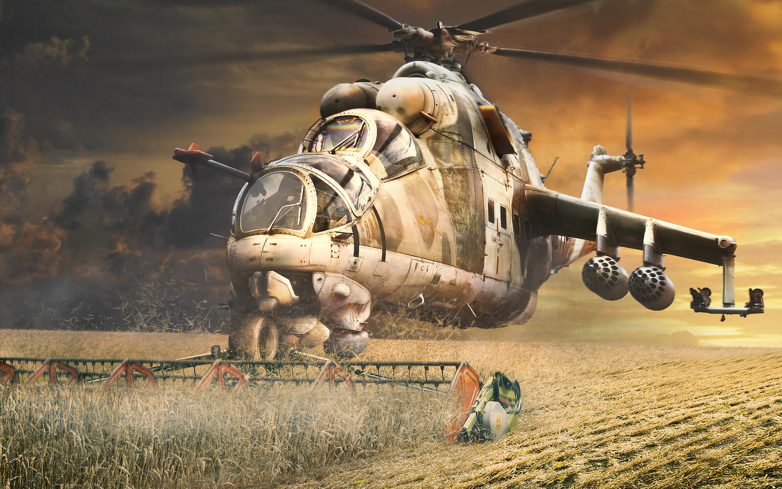 Wallpapers helicopter millstone straw on the desktop