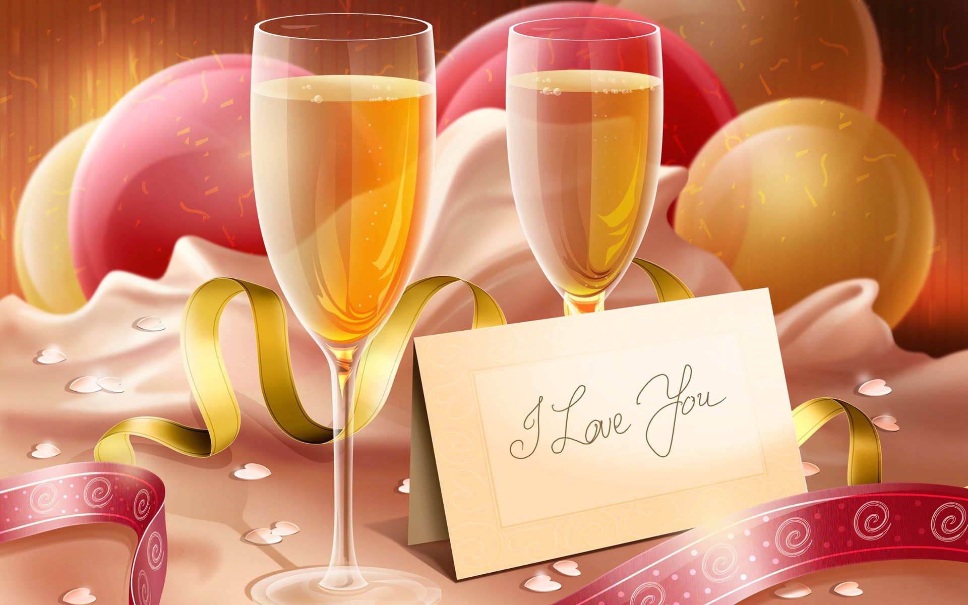 Wallpapers i love you glasses champagne on the desktop