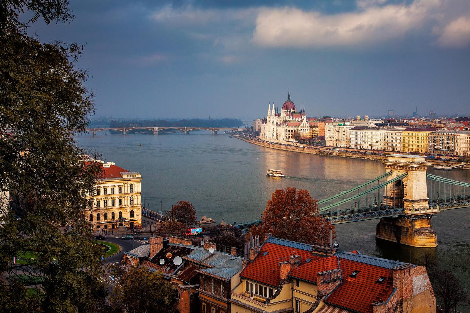 Обои Цепной мост подвесной мост через реку Дунай Будапешт на рабочий стол