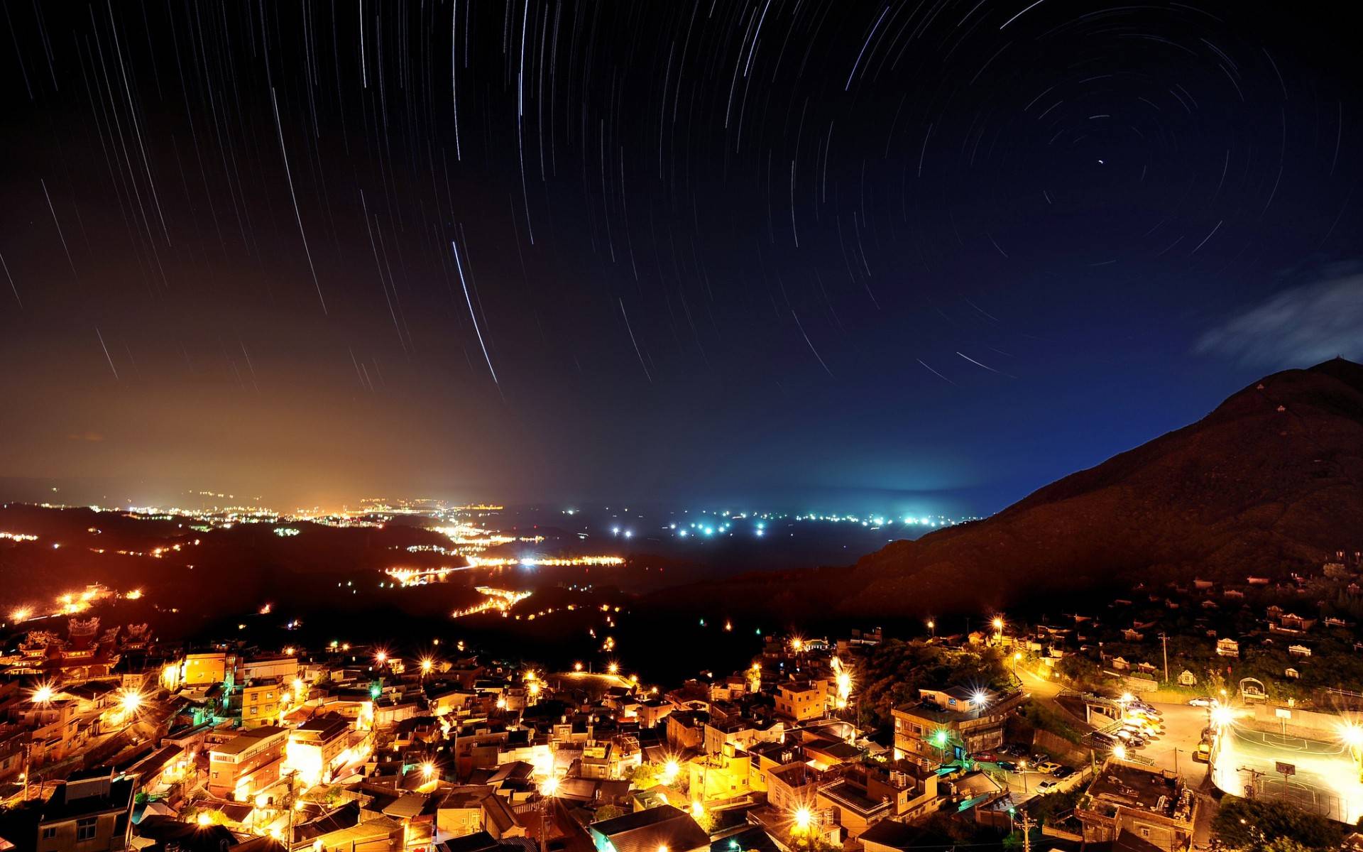 Wallpapers starfall city foot of the mountain on the desktop