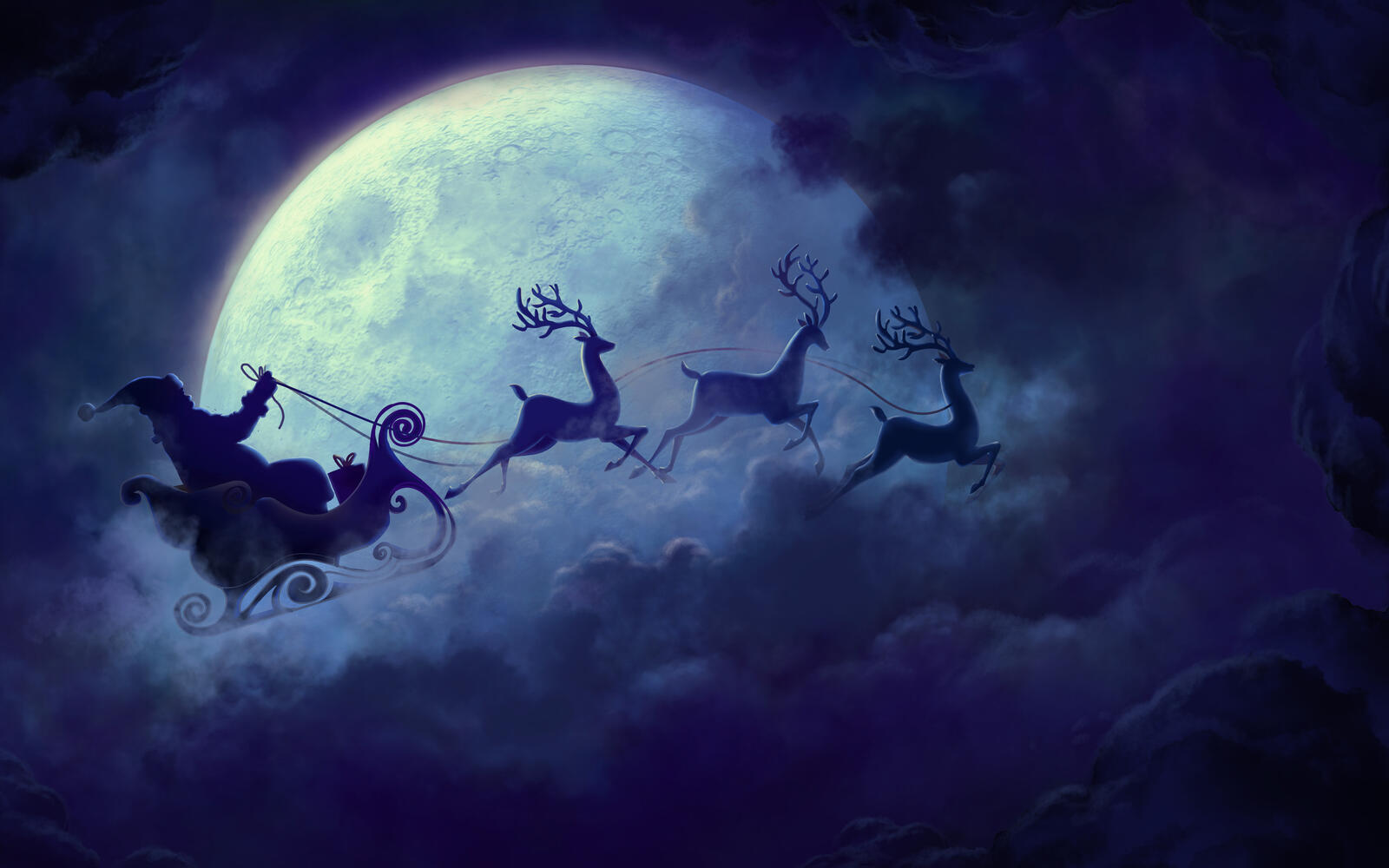 Wallpapers santa claus sleigh flight on the desktop