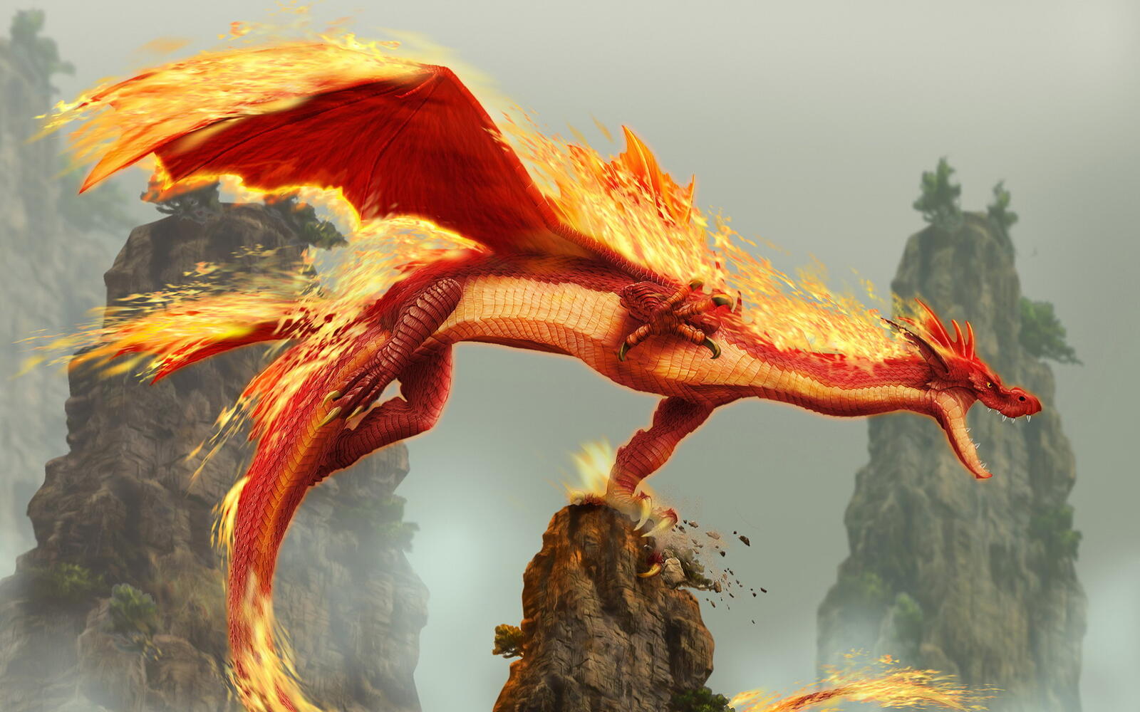 Обои дракон рычит огонь на рабочий стол