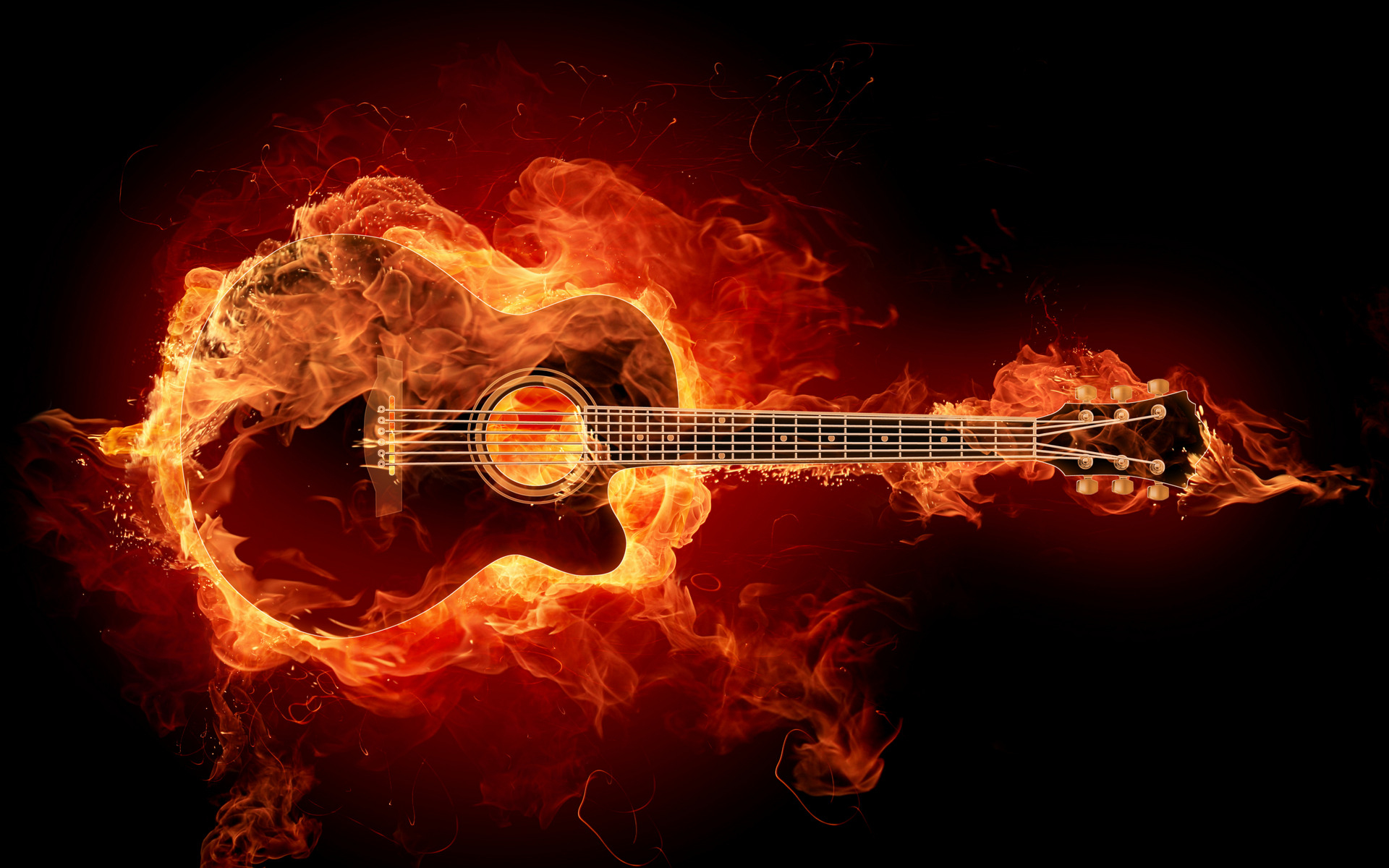 Фото бесплатно гитара, огонь, красивая