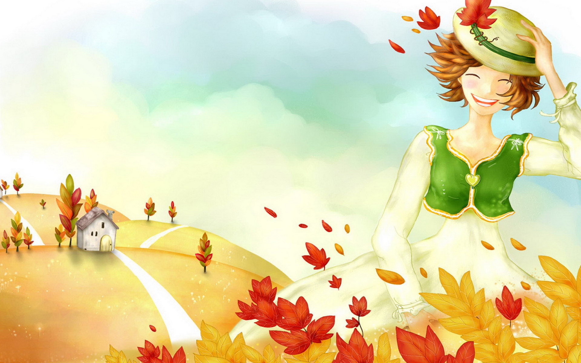 девушка осень листва деревья загрузить