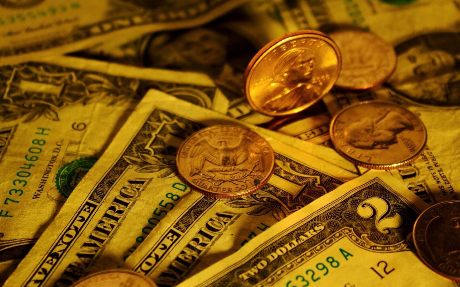 桌面上的壁纸硬币 美元 分数