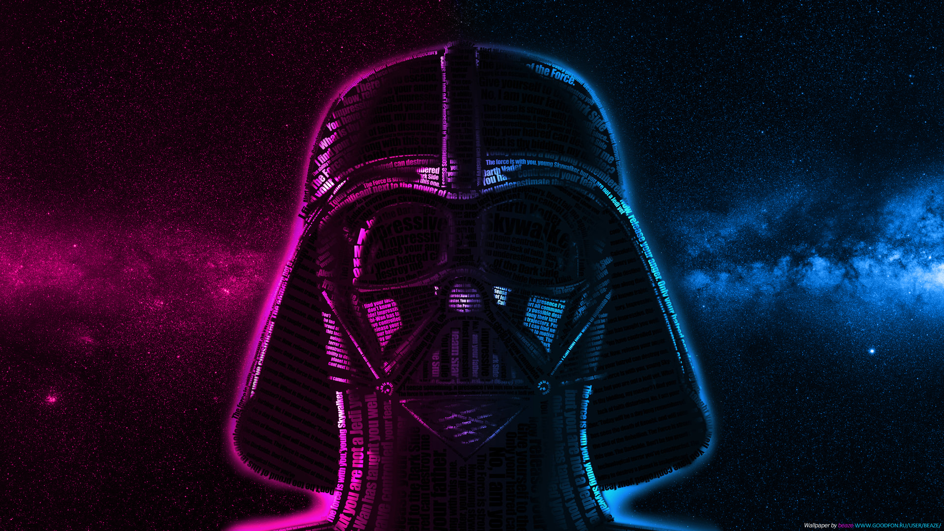 Wallpapers darth wader words out on the desktop