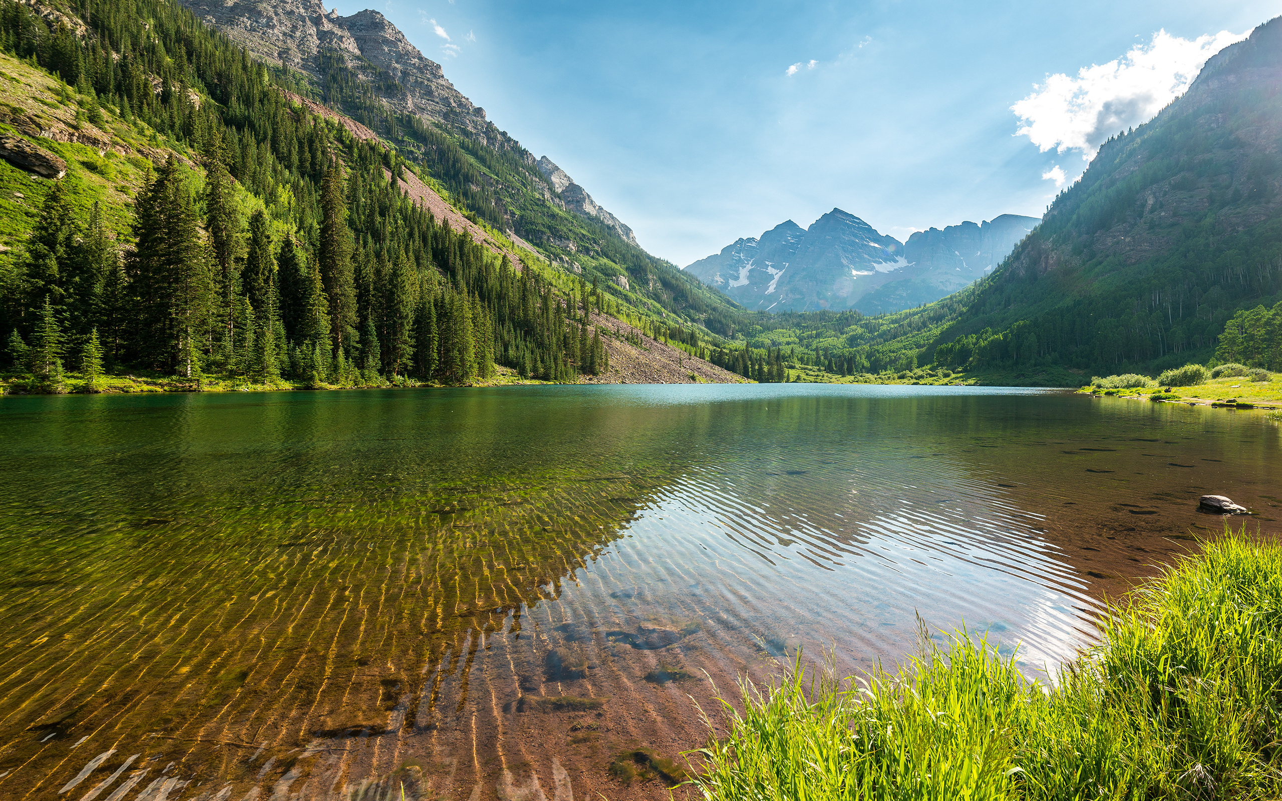 Wallpapers crystal lake mountain ranges coniferous forest on the desktop