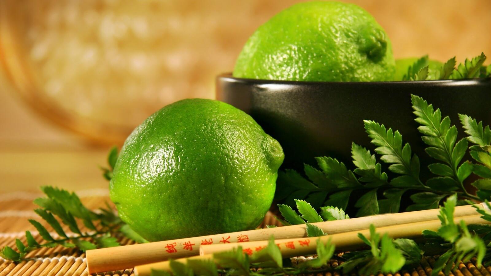 Обои лимон зеленый фрукт на рабочий стол