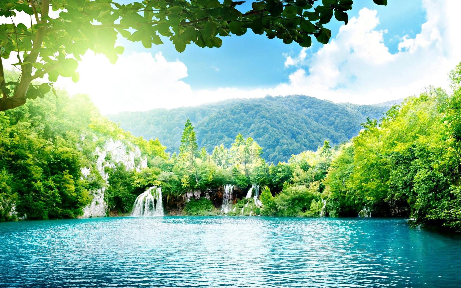 Wallpapers waterfall gulf clouds green forest on the desktop