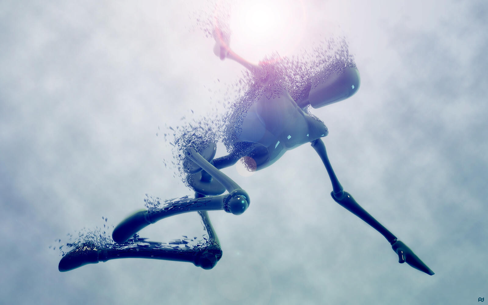 Бесплатное фото Испаряющийся робот во время падения