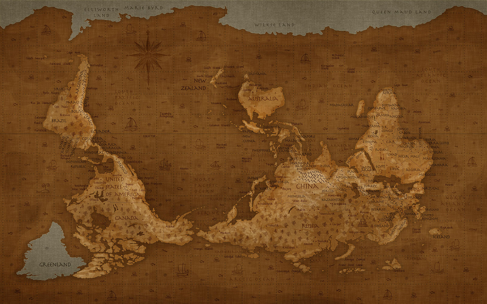 Wallpapers map ancient paper on the desktop