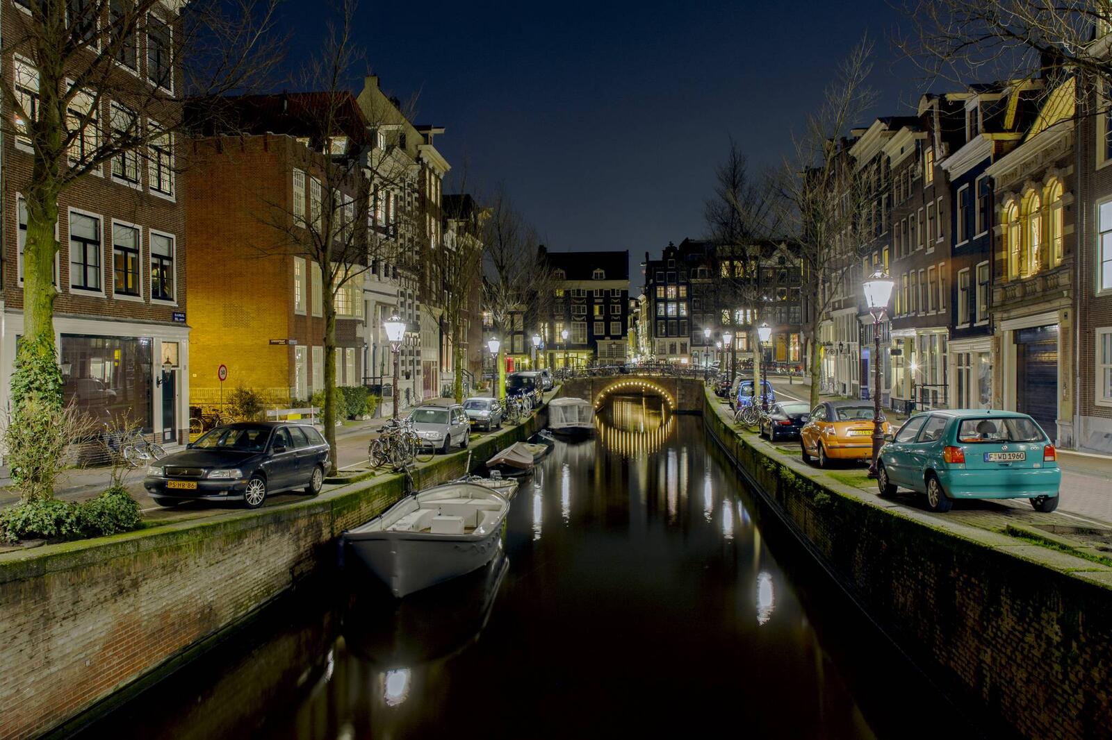 Обои Амстердам ночной город улица на рабочий стол