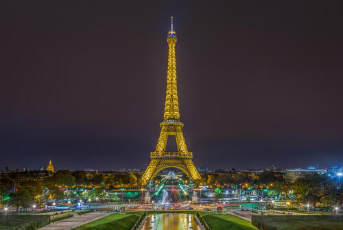A wide view of the Eiffel Tower