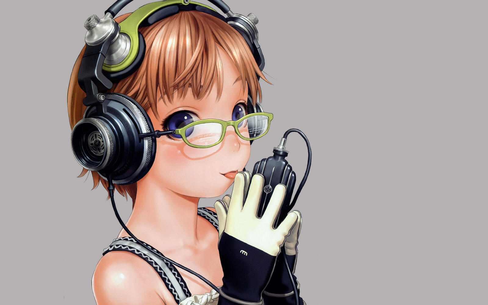 Wallpapers girl glasses headphones on the desktop