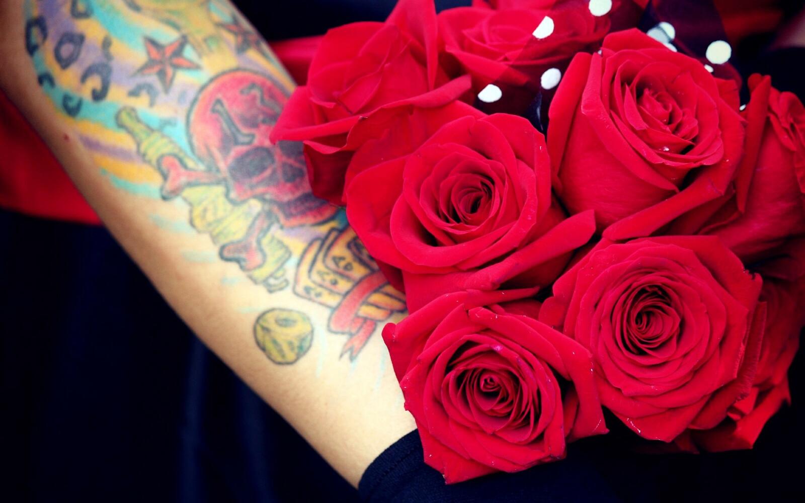 Wallpapers roses hand tattoo on the desktop