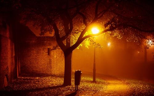 A lone lantern on a night street