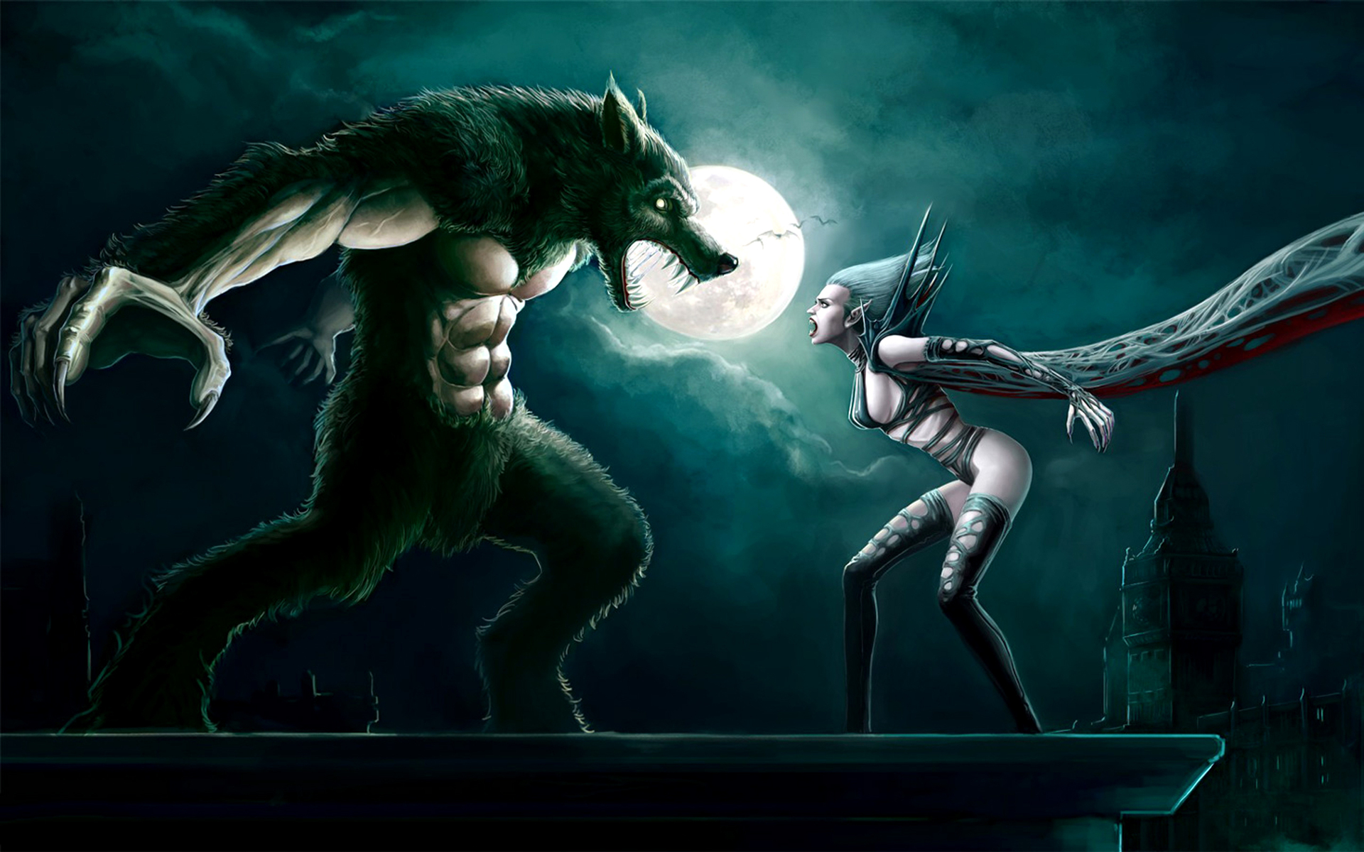 Wallpapers werewolf vampire confrontation on the desktop