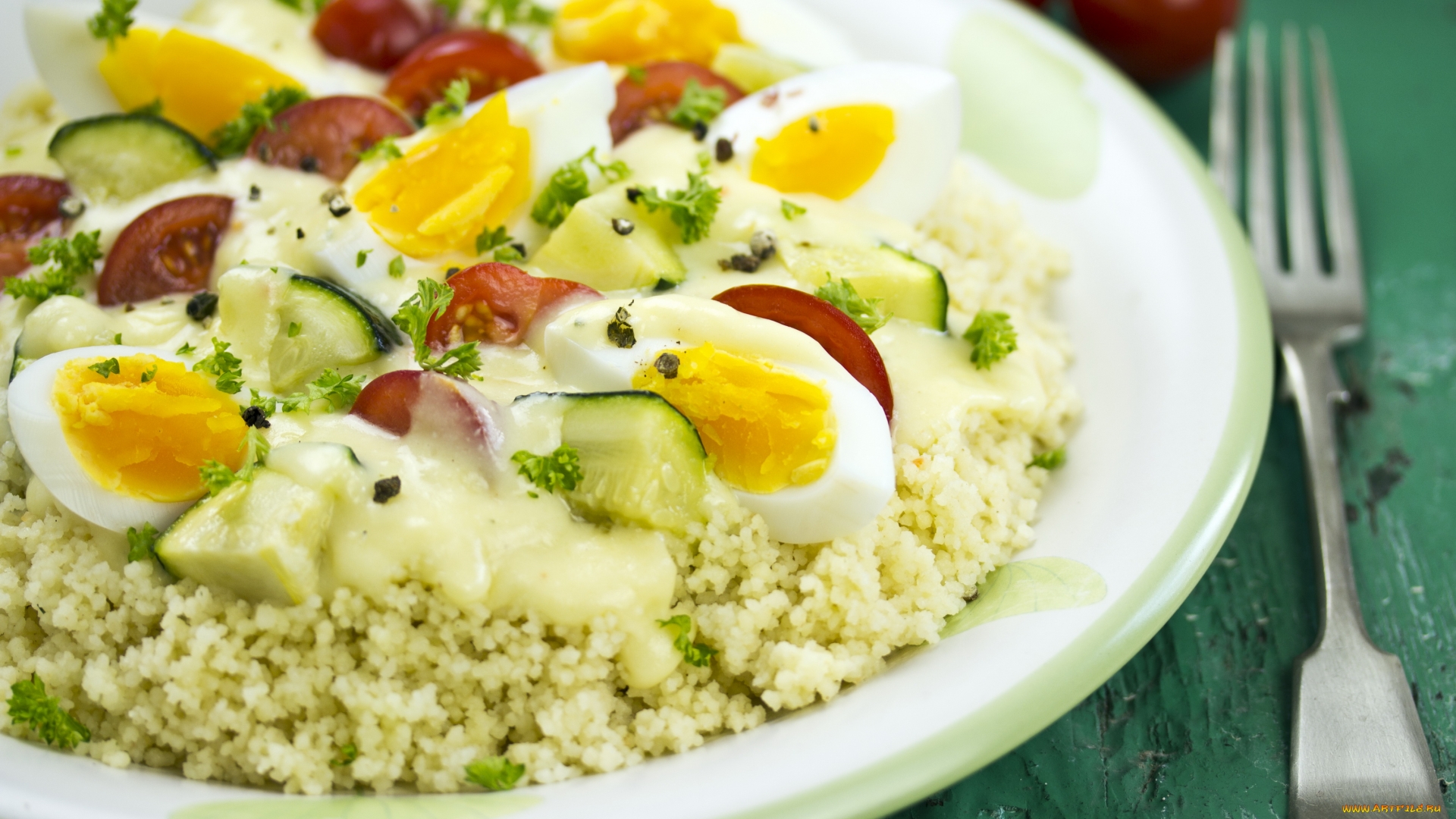 Wallpapers rice eggs cucumber on the desktop