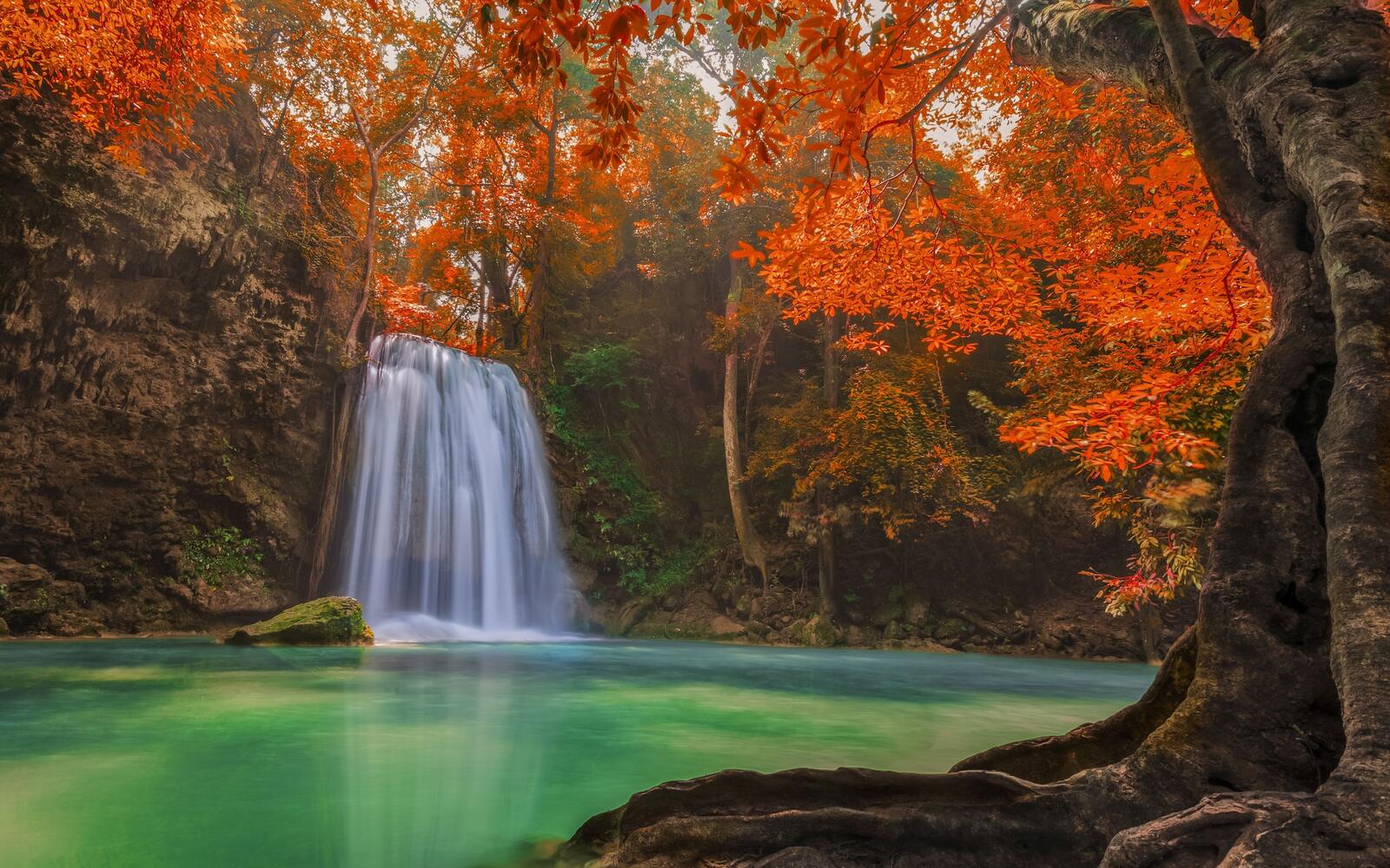 Wallpapers waterfall river autumn on the desktop