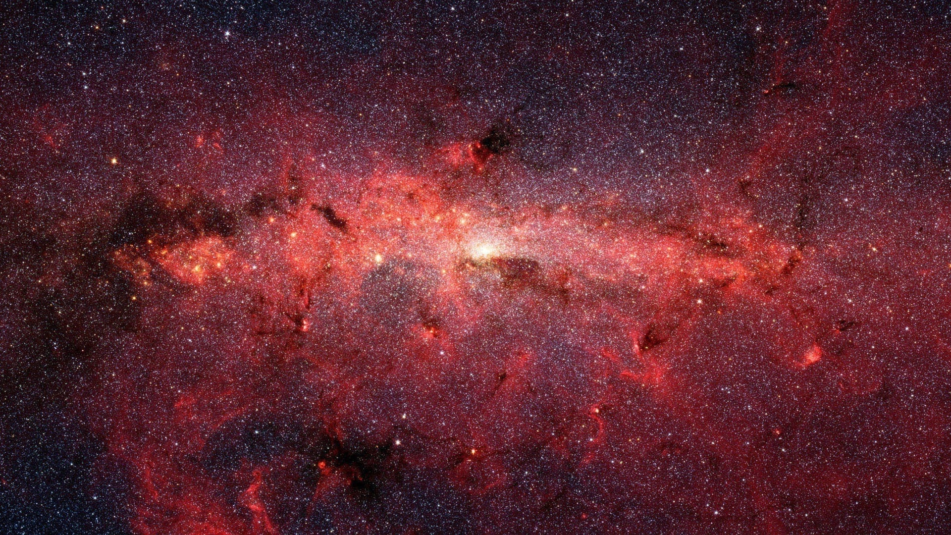 Бесплатное фото Красная космическая пыль со звездами