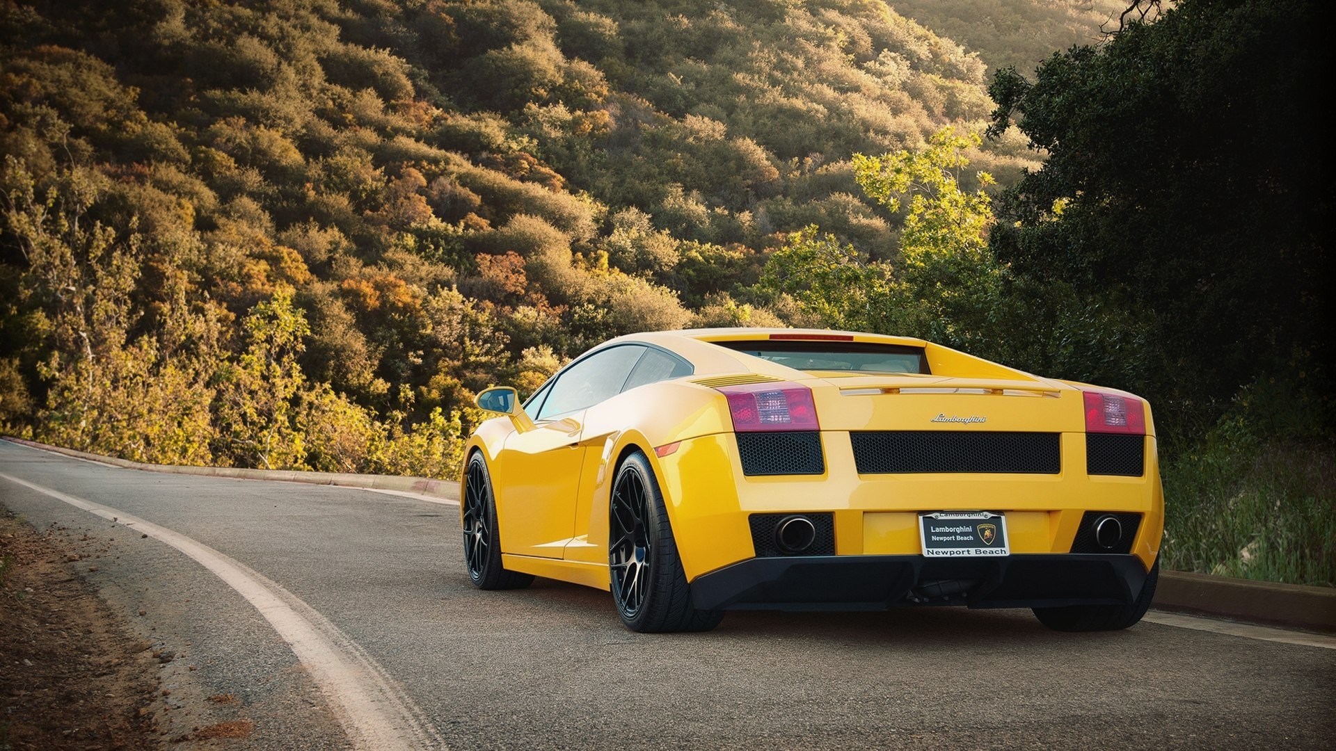 Обои Lamborghini желтая загородная дорога на рабочий стол