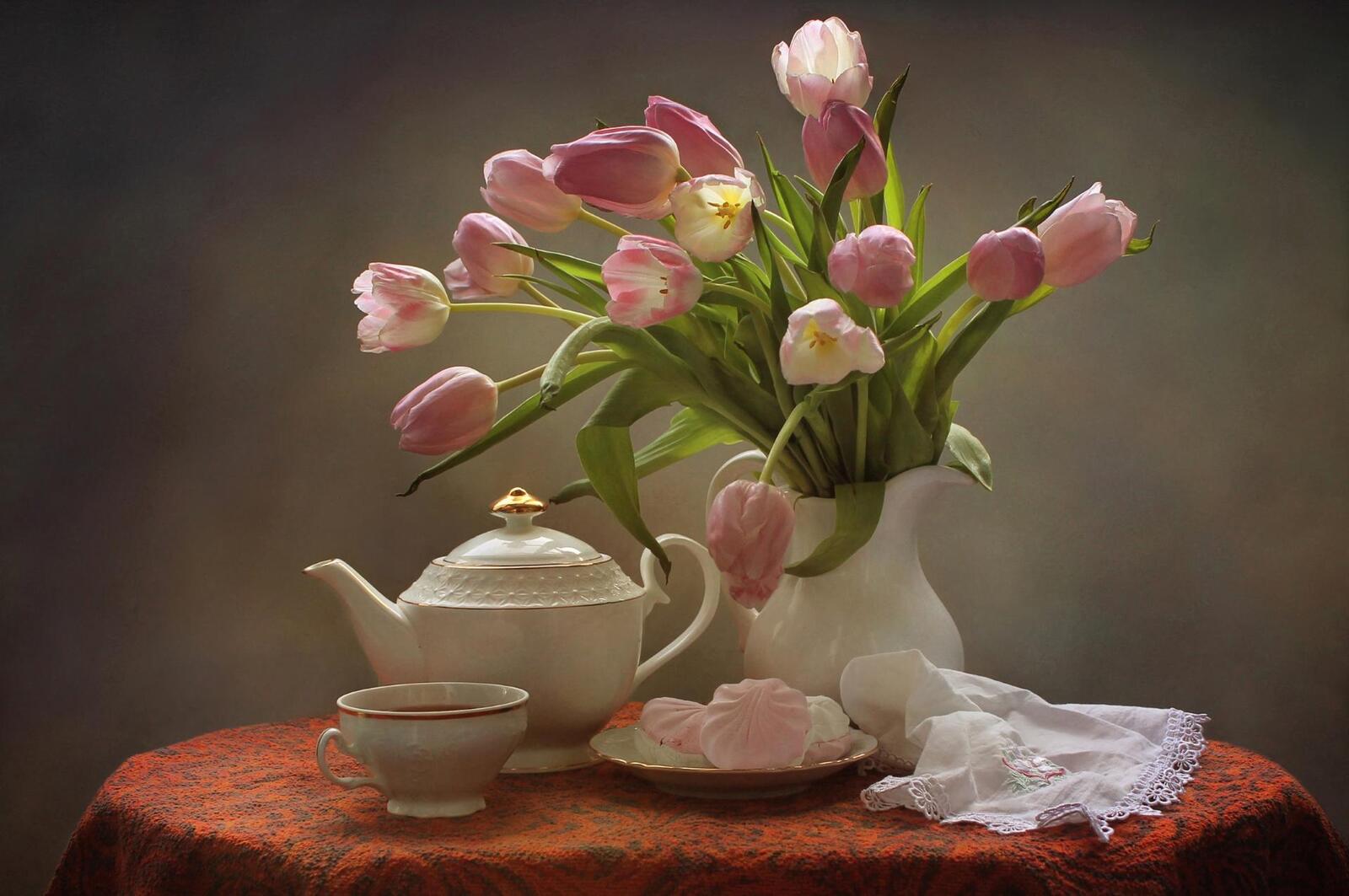 Wallpapers tulips bouquet tea on the desktop
